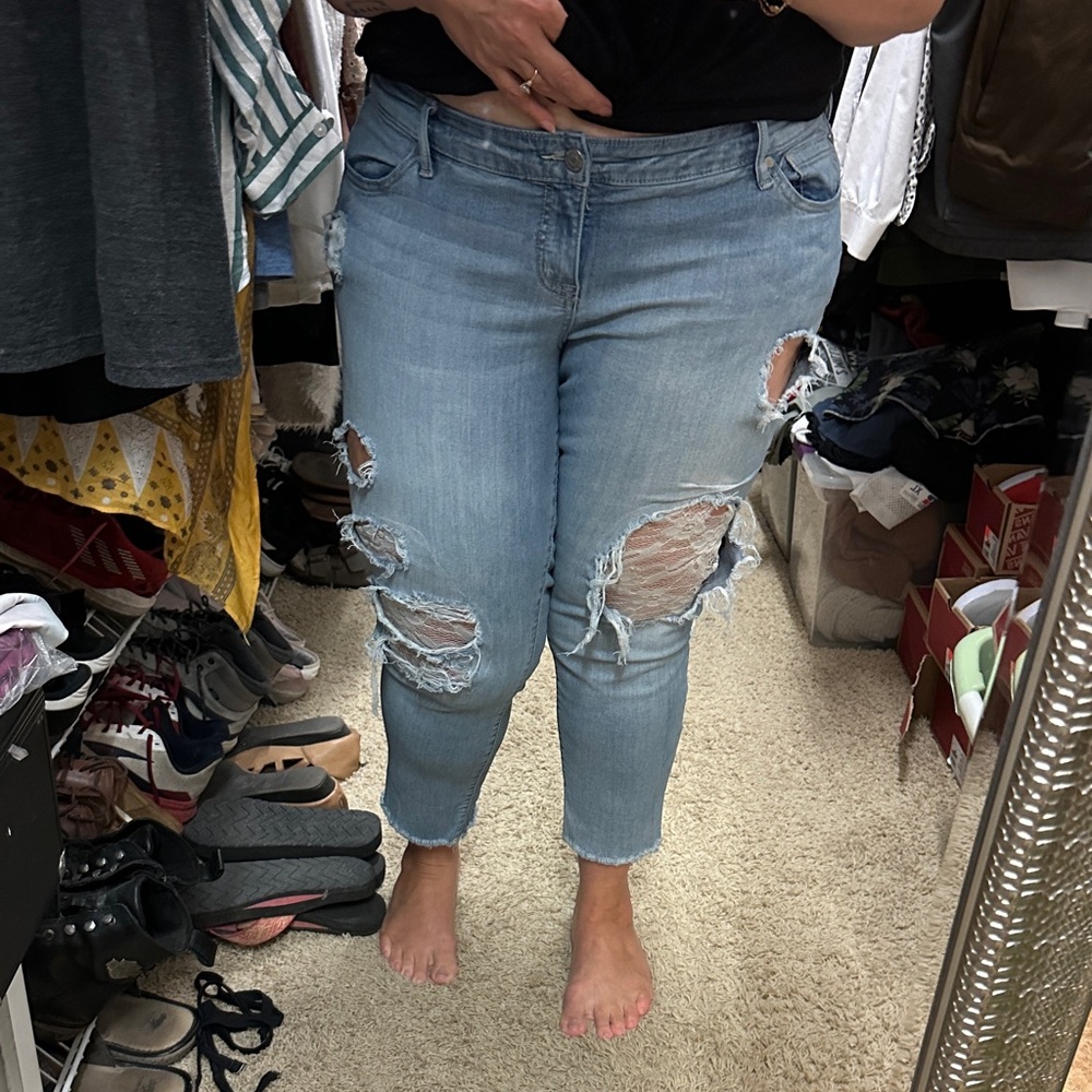 Torrid 18 Boyfriend Distressed Light Blue Jeans